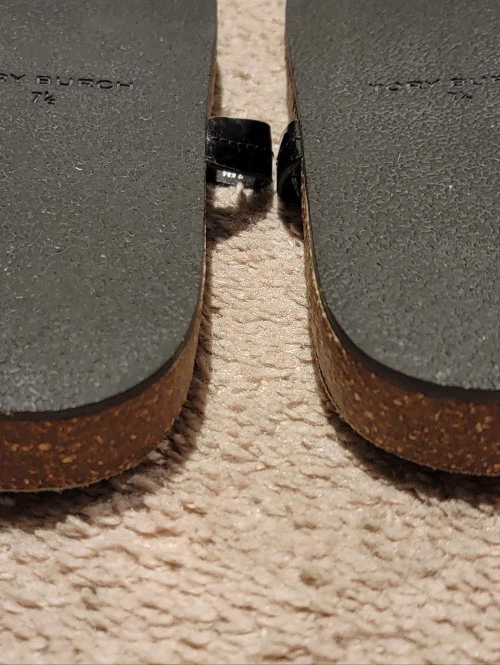 Tory Burch Miller Cloud Cork Sandals Black Patent Size 7.5